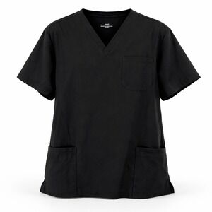 CozyFit Black V-Neck Scrub Top Short Sleeve 3 Pocket Medical Nurse Uniform Med